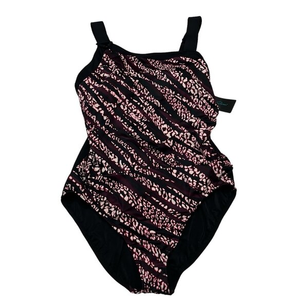 Aqua Green Swimsuit Womens XL Black Purple Animal Print One Piece Beach Resort‎ - Picture 1 of 5